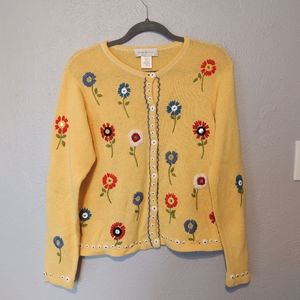 Yellow Flowers Embroidered Cardigan